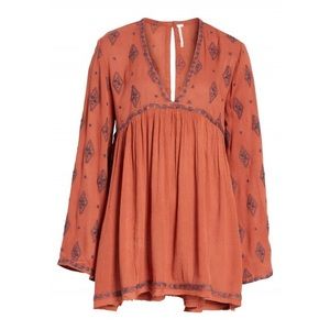 Free people ✨ burnt orange embroidered tunic